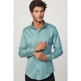Tudors Slim Fit Uzun Kollu Likralı Düz Pamuk Saten Yeşil Erkek Gömlek - 2XL