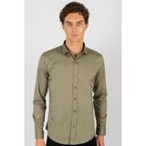 Tudors Slim Fit Uzun Kollu Likralı Düz Pamuk Saten Yeşil Erkek Gömlek - XL
