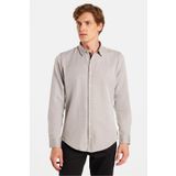 Tudors Slim Fit Uzun Kollu Oxford Doku Armürlü Biyeli Erkek Krem Gömlek