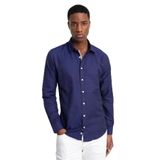 Tudors Slim Fit Uzun Kollu Oxford Doku Armürlü Biyeli Erkek Lacivert Gömlek - XL