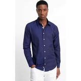 Tudors Slim Fit Uzun Kollu Oxford Doku Armürlü Biyeli Erkek Lacivert Gömlek - XL