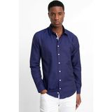 Tudors Slim Fit Uzun Kollu Oxford Doku Armürlü Biyeli Erkek Lacivert Gömlek