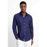 TUDORS Slim Fit Uzun Kollu Oxford Doku Armürlü Biyeli Gömlek, L, DR220120-605, Lacivert, Erkek
