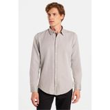 TUDORS Slim Fit Uzun Kollu Oxford Doku Armürlü Gömlek, L, DR220120-613, Krem, Erkek