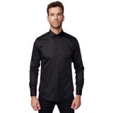 TUDORS Slim Fit Uzun Kollu Pamuk Saten Gömlek, M, DR17129-153, Siyah, Erkek