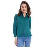 TUDORS Slim Fit Uzun Kollu Pamuklu Basic Gömlek, XS, BYGM2548, Yeşil, Kadın