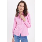 TUDORS Slim Fit Uzun Kollu Pamuklu Gömlek, S, BYGM2548, Pembe, Kadın