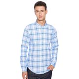 TUDORS Slim Fit Uzun Kollu Pamuklu Kareli Düğmeli Yaka Gömlek, XL, DR220113-4340, Mavi Kareli, Erkek