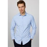 Tudors Slim Fit Uzun Kollu Pamuklu Kolay Ütü Armürlü Erkek Gömlek,Mavi Xl