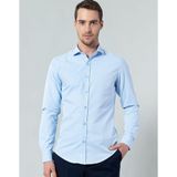 Tudors Slim Fit Uzun Kollu Pamuklu Kolay Ütü Armürlü Erkek Mavi Gömlek