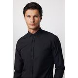 Tudors Slim Fit Uzun Kollu Pamuklu Kolay Ütü Erkek Siyah Gömlek