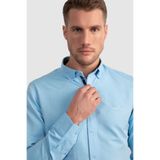 TUDORS Slim Fit Uzun Kollu Pamuklu Oxford Doku Düğmeli Yaka Gömlek, L, DR220009-267, Turkuaz, Erkek