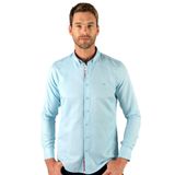 TUDORS Slim Fit Uzun Kollu Pamuklu Oxford Düğmeli Yaka Gömlek, M, DR220009-182, Turkuaz, Erkek