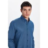 TUDORS Slim Fit Uzun Kollu Pamuklu Oxford Gömlek, L, DR220009-222, Petrol, Erkek
