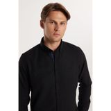 TUDORS Slim Fit Uzun Kollu Pamuklu Oxford Gömlek, M, DR220009-186, Siyah, Erkek