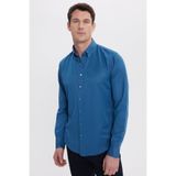 TUDORS Slim Fit Uzun Kollu Pamuklu Oxford Gömlek, M, DR220009-297, Petrol, Erkek