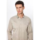 TUDORS Slim Fit Uzun Kollu Pamuklu Saten Gömlek, L, DR200135-324, Taş, Erkek