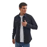 Tudors Slim Fit Uzun Kollu Spor Yaka Yıkamalı Çift Cepli Armürlü Denim Kot Siyah Erkek Gömlek - XL