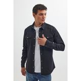 Tudors Slim Fit Uzun Kollu Spor Yaka Yıkamalı Çift Cepli Armürlü Denim Kot Siyah Erkek Gömlek