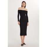 TUDORS Slim Fit Uzun Kollu Straplez Elbise, M, 8680596542775, Siyah, Kadın
