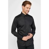 TUDORS Slim Fit Uzun Kollu%100 Koton Saten Premium Gömlek, M, DR220115-BKL, Siyah, Erkek