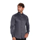 TUDORS Slim Fit Uzun Kollu%100 Koton Saten Premium Gömlek, XXL, DR220028-SD1, Füme, Erkek