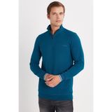 TUDORS Slim Fit Yarım Fermuarlı Dik Yaka Sweatshirt, S, SW250019, Petrol, erkek