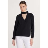 TUDORS Standart Fit Choker Yaka Bluz, M, KDN25045, Siyah, Kadın