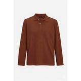 TUDORS Standart Fit Polo Yaka T-shirt Uzun Kollu Pamuklu, L, TS250002, Kahverengi, Erkek