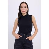 TUDORS Standart Fit Sıfır Kol Yarım Balıkçı Yaka Bluz, M, BDY25021, Siyah, Kadın