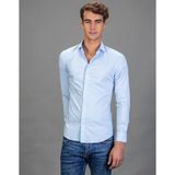 Tudors Süper Slim Fit Uzun Kollu Pamuklu Likralı Erkek Mavi Gömlek