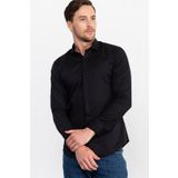 Tudors Süper Slim Fit Uzun Kollu Pamuklu Likralı Erkek Siyah Gömlek