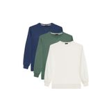 TUDORS Sweatshirt 3'lü Paket Beyaz-Bej-Saks Mavi Relax Fit Bisiklet Yaka, L, SW250040, Beyaz-Bej-Saks Mavi, erkek