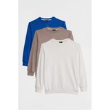 TUDORS Sweatshirt 3'lü Paket Beyaz-Bej-Saks Mavi Relax Fit Bisiklet Yaka, XL, SW250040, Beyaz-Bej-Saks Mavi, erkek