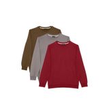 TUDORS Sweatshirt 3'lü Paket Bordo-Gri-Yeşil Relax Fit Pamuklu İçi Polarlı Bisiklet Yaka, L, SW250041, Bordo-Gri-Yeşil, erkek
