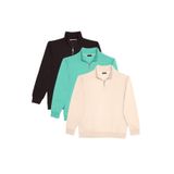 TUDORS Sweatshirt 3'lü Paket Relax Fit Pamuklu Yarım Fermuarlı Dik Yaka, L, SW250038, Kahverengi-Yeşil-Ekru, erkek