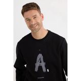 TUDORS Sweatshirt Relax Fit Pamuklu İç Polarlı Baskılı Bisklet Yaka, XXL, SW250005, Siyah, erkek