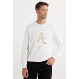 TUDORS Sweatshirt Relax Fit Pamuklu İç Polarlı Baskılı, XXL, SW250005, Ekru, erkek
