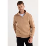 TUDORS Sweatshirt Yarım Fermuarlı Dik Yaka Relax Fit Pamuklu İçi Polarlı, XXL, SW240002-01, Taş, erkek