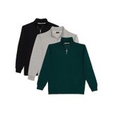 Tudors Unisex 3'lü Paket Siyah-taş-haki Relax Fit Pamuklu Yarım Fermuarlı Dik Yaka Sweatshirt-41551 Çok Renkli