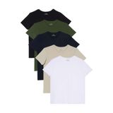 Tudors Unisex 5'li Paket Erkek T-Shirt, Slim Fit,%100 Pamuk, Bisiklet Yaka, Siyah-Beyaz-Lacivert-Vizon-Yeşil, S Beden