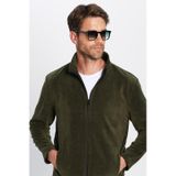 Tudors Unisex Haki Anti-pilling Tüylenme Yapmayan Standart Fit Tam Fermuarlı Soğuk Geçirmez Polar Hırka-32474 Haki