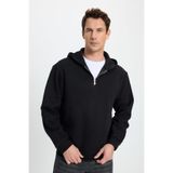 TUDORS Unisex Kapüşonlu Yarım Fermuarlı Relax Fit Sweatshirt, S, SW250001-02, Siyah, üniseks-yetişkin