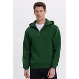 TUDORS Unisex Kapüşonlu Yarım Fermuarlı Relax Fit Sweatshirt, S, SW250001, Yeşil, üniseks-yetişkin