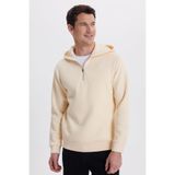 TUDORS Unisex Kapüşonlu Yarım Fermuarlı Relax Fit Sweatshirt, XL, SW250001, Taş, üniseks-yetişkin