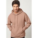 Tudors Unisex Oversize Geniş Kesim Pamuklu Yumuşak Dokulu İçi Polarlı Basic Vizon Renk Kapüşonlu Sweatshirt-31466-vizon Vizon