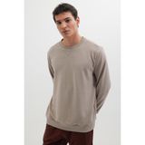 Tudors Unisex Relax Fit Rahat Kesim %100 Pamuk 3 İplik Basic Bej Bisiklet Yaka Sweatshirt - XS