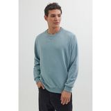 Tudors Unisex Relax Fit Rahat Kesim %100 Pamuk 3 İplik Basic Mavi Bisiklet Yaka Sweatshirt - XL