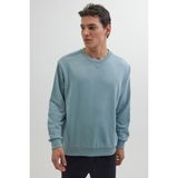 Tudors Unisex Relax Fit Rahat Kesim %100 Pamuk 3 İplik Basic Mavi Bisiklet Yaka Sweatshirt