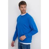 Tudors Unisex Relax Fit Rahat Kesim %100 Pamuk 3 İplik Basic Saks Mavi Bisiklet Yaka Sweatshirt